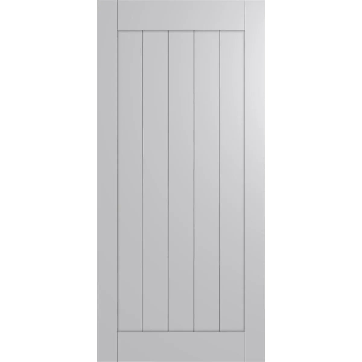 Barn door with vertical lines design.