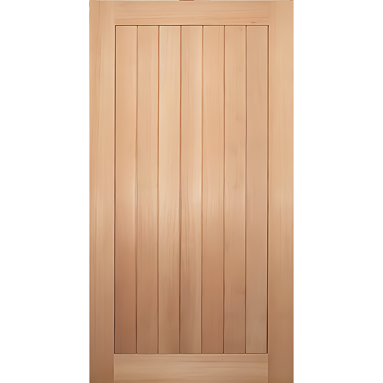 Full solid timber door with vertical slates and thick timber border