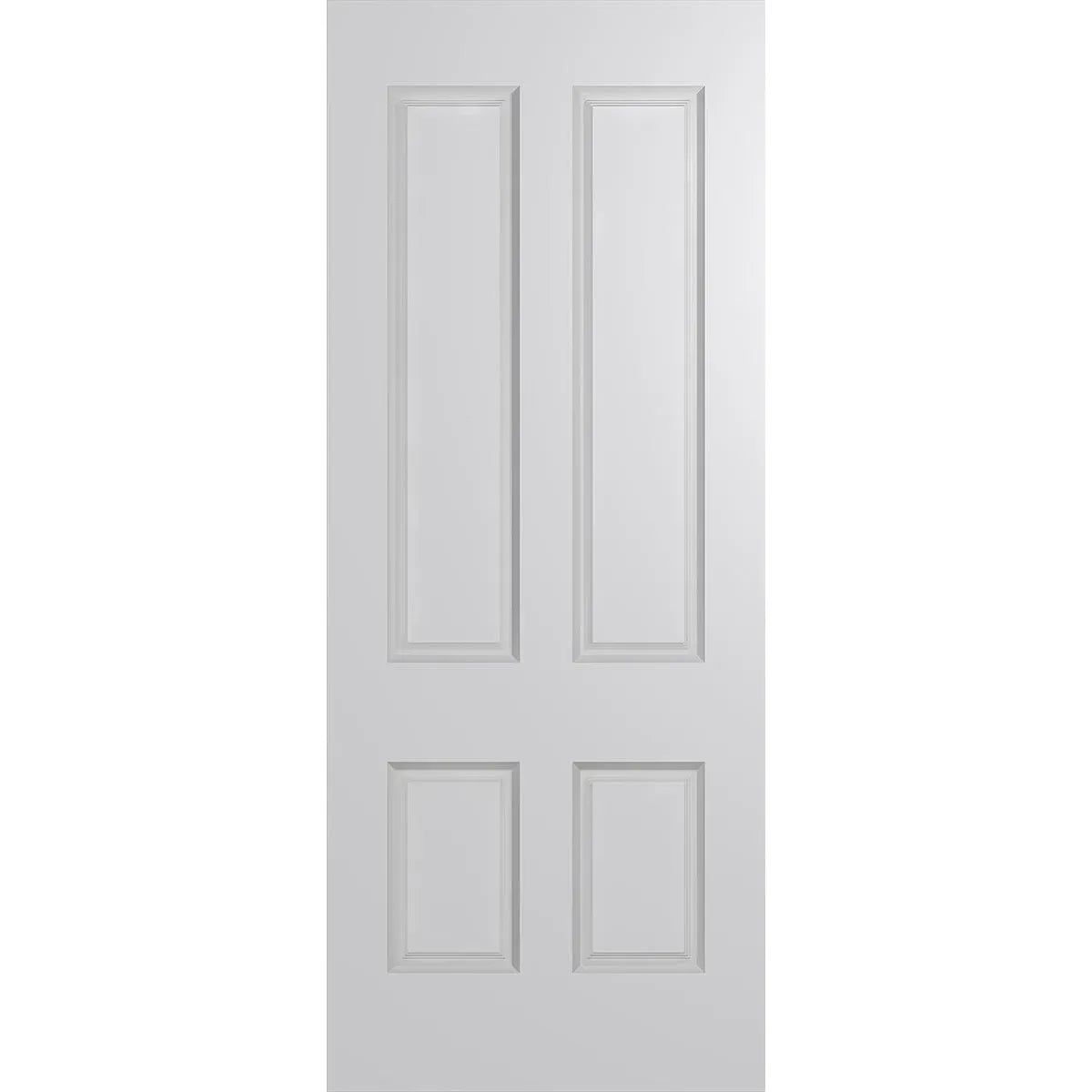 Solid primed white door with four rectangular panels.