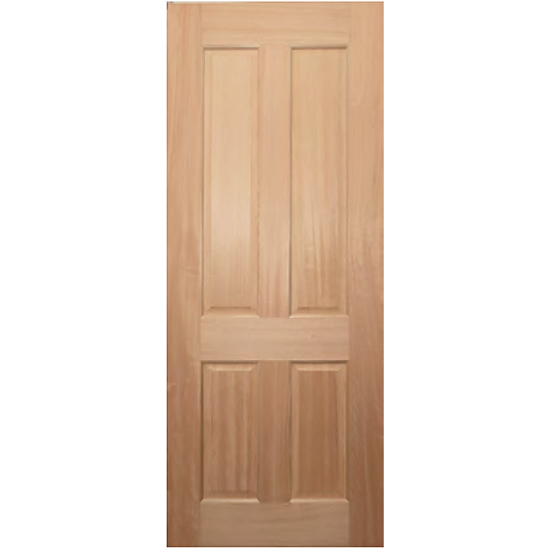 Colonial-style door with four panels and engineered timber construction, suitable for painting or staining