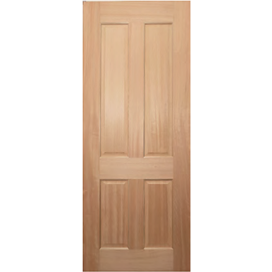 Colonial-style door with four panels and engineered timber construction, suitable for painting or staining