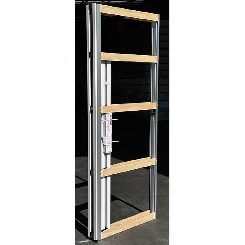 Cavity unit with aluminium reinforced vertical panels. Track and box of fittings are attached to rest of the cavity unit.