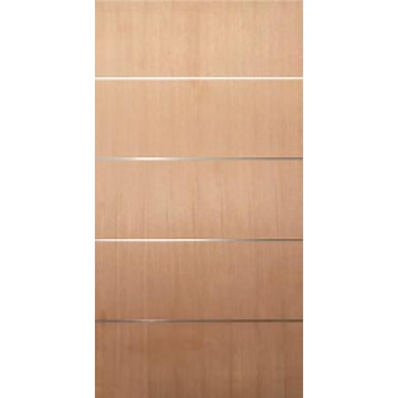 Modern Meranti veneer front door with horizontal metal inlays, ready for paint or stain finish