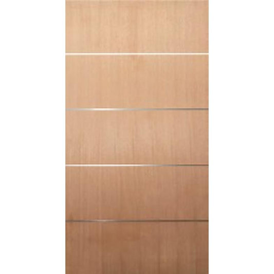 Modern Meranti veneer front door with horizontal metal inlays, ready for paint or stain finish