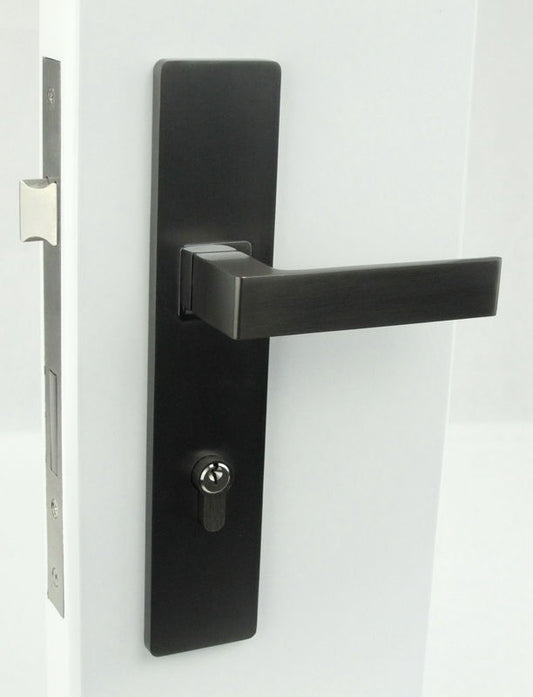 Gunmetal front door lock in modern design