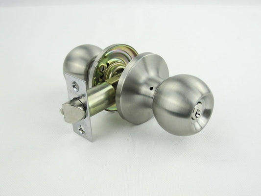 Metal door handle on a white background