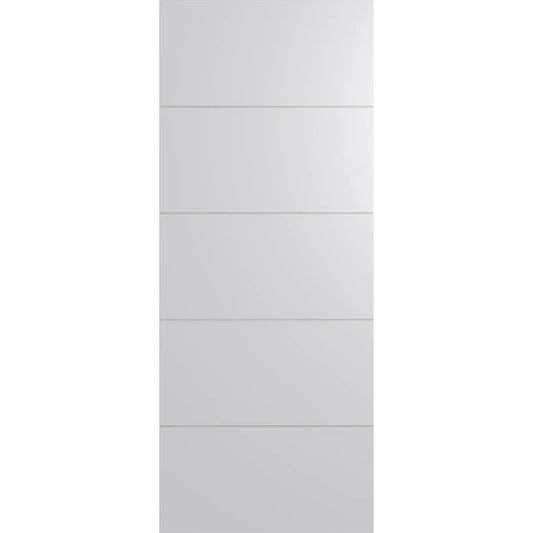 Internal door with modern design with four horizontal routed lines.