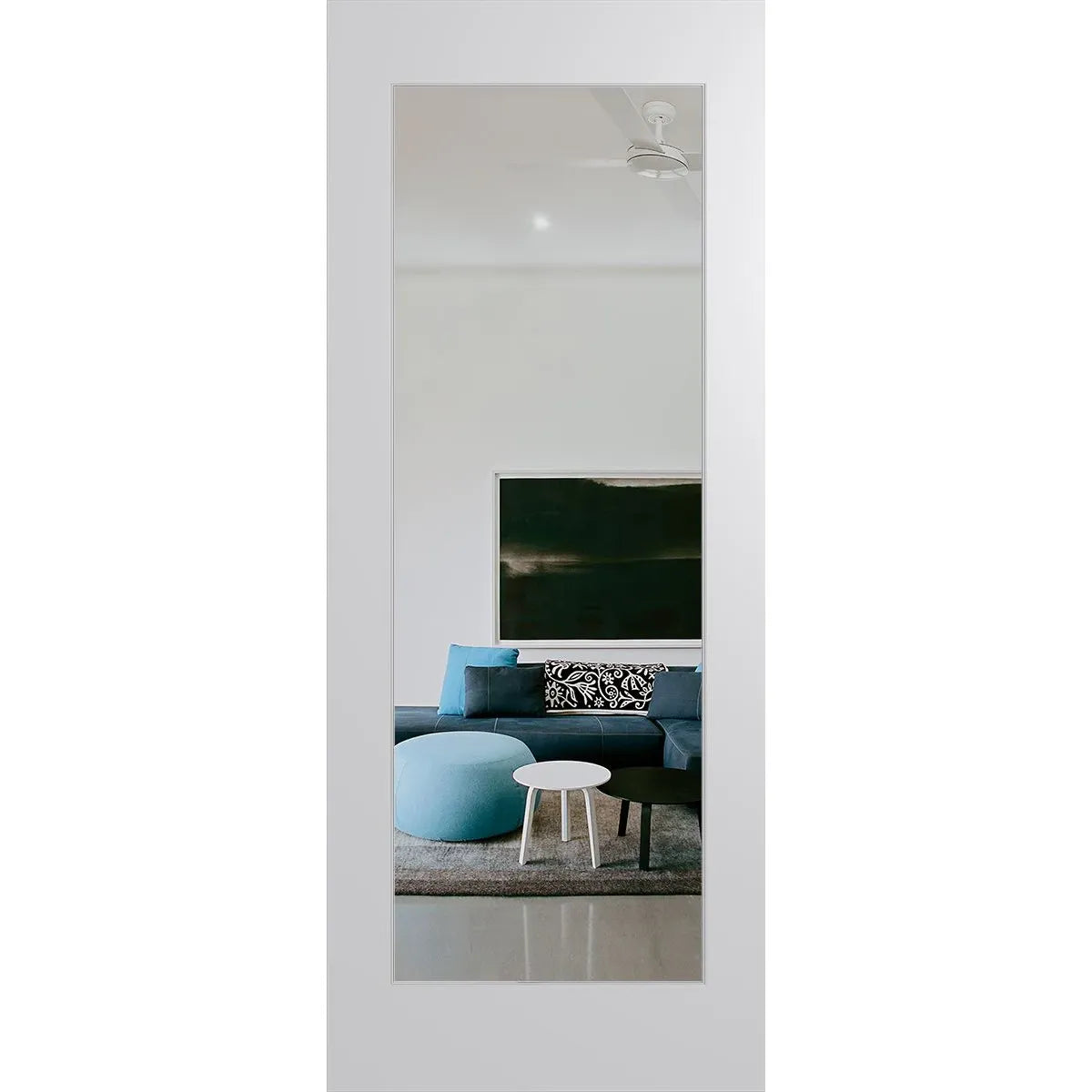 Solid clear glass internal door.