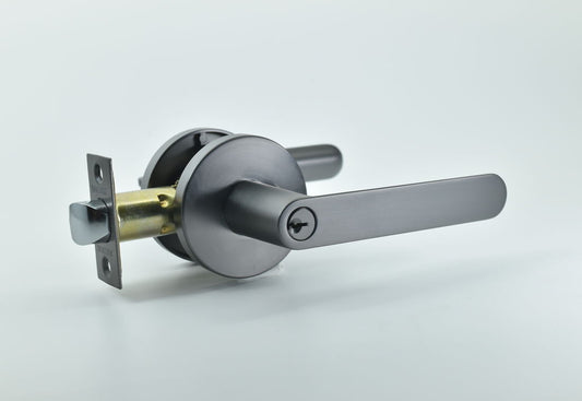 Gunmetal Entrance door handle with round base and latch