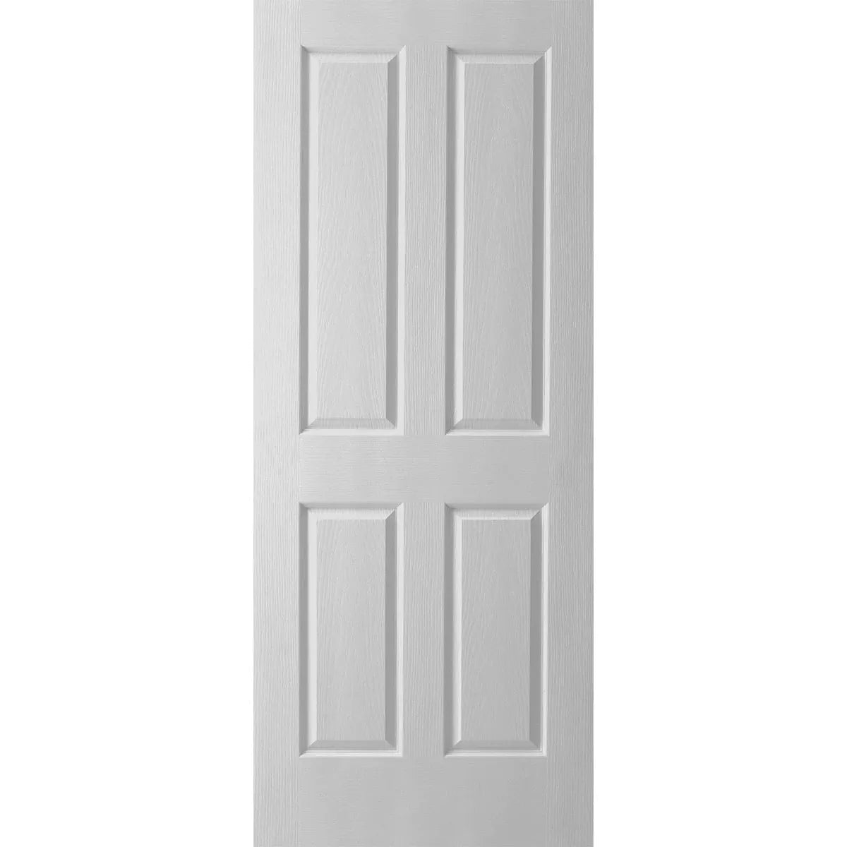 Hollowcore 4 panel door for painting. 2 large panels at the top and 2 smaller panels at the bottom. Woodgrain effect across face of door.
