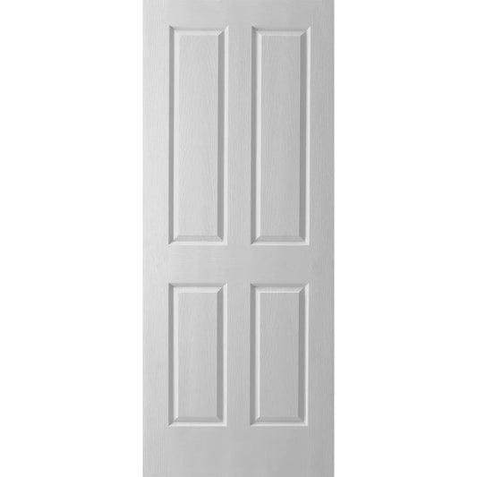Hollowcore 4 panel door for painting. 2 large panels at the top and 2 smaller panels at the bottom. Woodgrain effect across face of door.