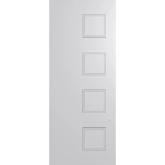 Internal door with 4 routed panels on one side of door.