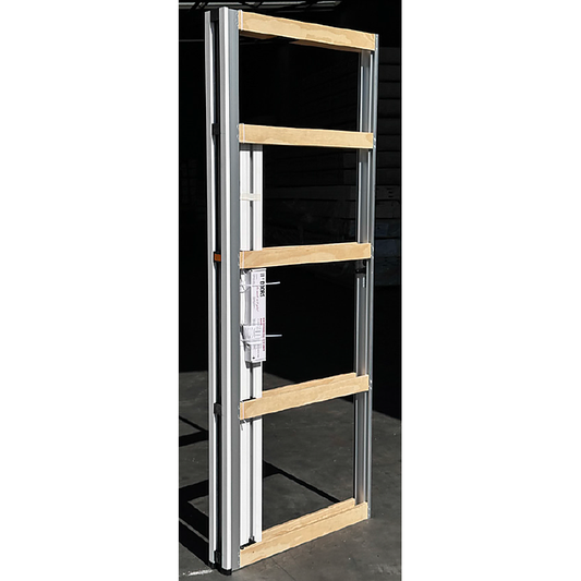 Cavity unit with aluminium reinforced vertical panels. Track and box of fittings are attached to rest of the cavity unit.