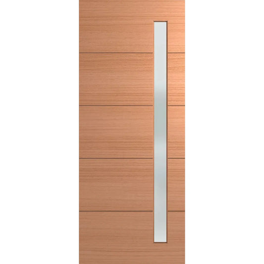 XLR160 door is a great way to add modern design elements with the warmth of timber. One narrow and long frosted glass panel works well with a long pull handle.