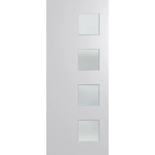 Contemporary entrance door with four offset frosted glass panels