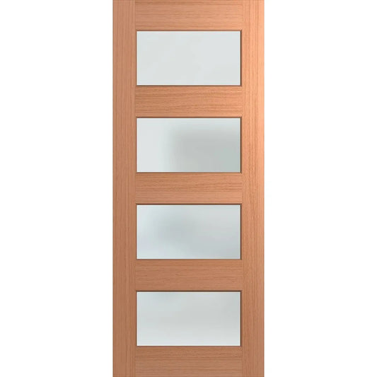 Front Door with 4 horizontal glass panels that make up most of the surface area of the door. Door has South Pacific Maple veneer. 